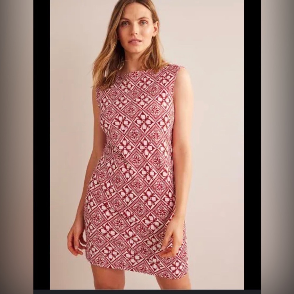 Boden Jersey Shift Dress Red White Print sleeveless NWT size 14